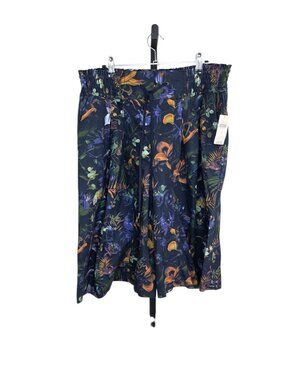 Anthropologie Ruched Poplin Gaucho Pants, Cropped, Capri, Cotton, Floral, Sz L